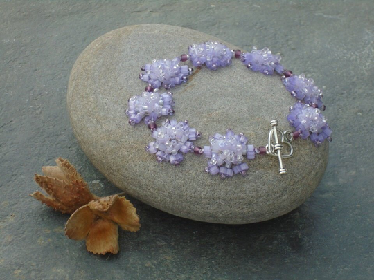 Field Scabious Bracelet, Seed Bead in Pale Lavender, Silver & Purple Seed Beads, UK Seller