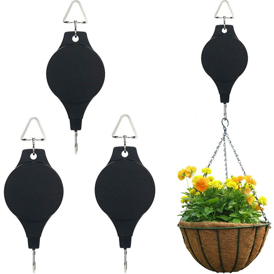 Flower Basket Hook for Hideaway Hanging Planters with Adjustable Pulley for Garden Pots and Outdoor Bird Feeders at Different Heights Lower and Raise