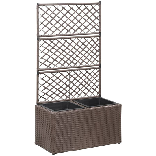Trellis Raised Bed with 2 Pots 58x30x107 cm Poly Rattan Brown vidaXL - Brown