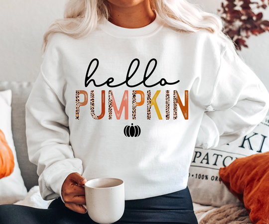 Hello Pumpkin Sweatshirt - Fall Season Pullover Thanksgiving Patch Shirt Pie Sweater Family Group