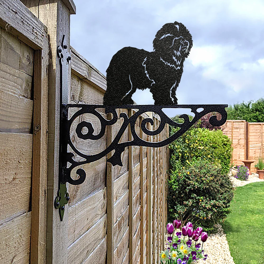 Old English Sheepdog Ornamental Hanging Bracket - Contemporary Basket Wall Mounted Decorative Garden Black