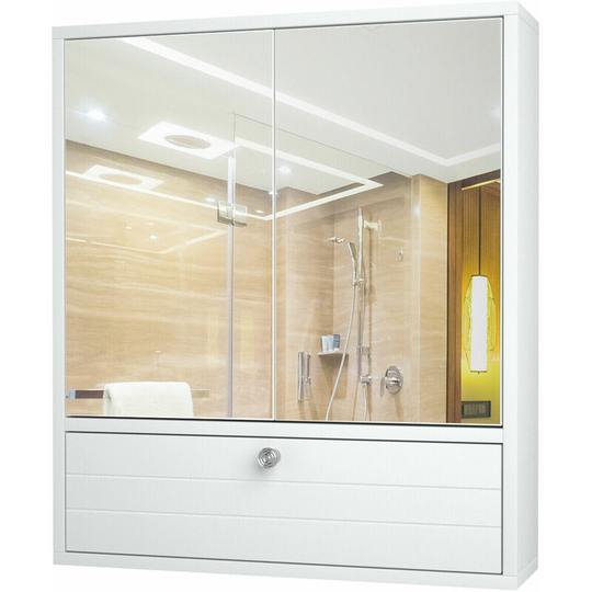 Wall-Mounted Bathroom Mirror Cabinet Medicine Cabinet w/ Adjustable Shelf White