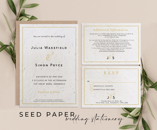 Plantable Seed Paper Eco-Friendly Sustainable Biodegradable Wedding Invitation - Classic