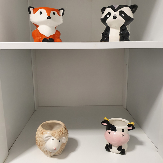 Animal Succulent Plant Pot Cow, Fox, Owl, Elephant, Sheep, Racoon, Country