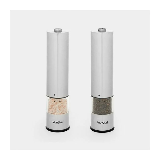 Electric Salt & Pepper Mill Set - Electronic Push Button Operation, Easy Refill & Adjustable Coarseness - Vonshef