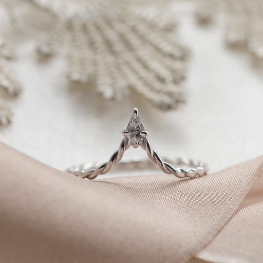 Kite Salt & Pepper Diamond Chevron Wedding Band V Matching in 14K Gold By Mialis Jewelry