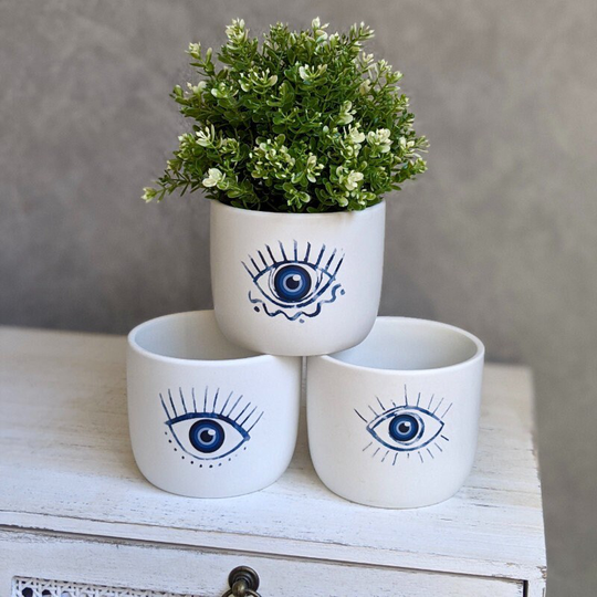 Blue Eyes Ceramic Pot Planter - Set Of 3 | Pots For Plants