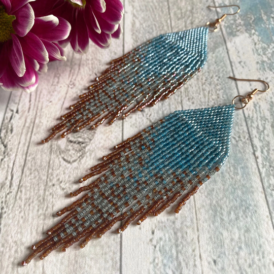 Ombré Seed Bead Fringe Earrings, Long Beaded Statement Earrings