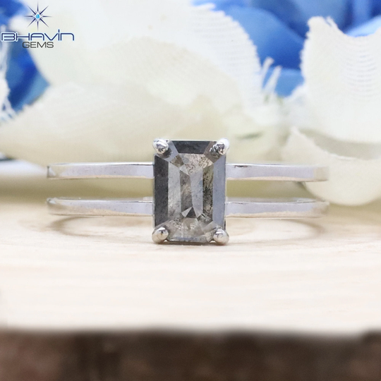 14K & 18K, Gold Ring, Emerald Diamond, Salt & Pepper Natural Diamond Engagement Wedding Bjr-71