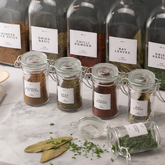 Herbs & Spices Jar Labels - Kitchen Pantry Storage Minimalist Black & White Decals