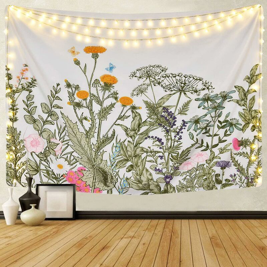 Thsinde - Colorful Floral Plants Tapestry, Vintage Herbs Tapestry, Wall Hanging Nature Scenery Tapestry