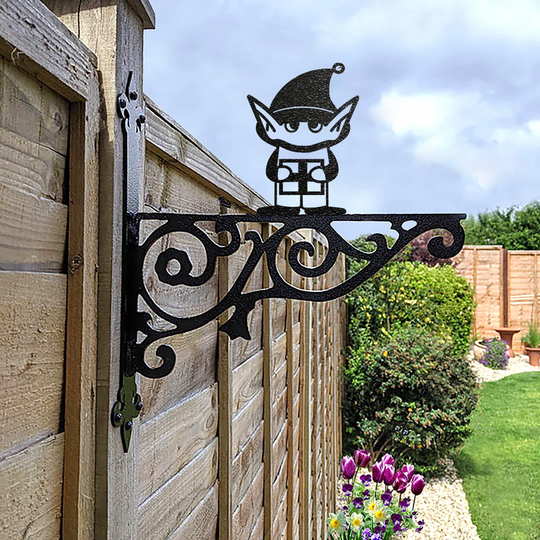 Elf Ornamental Hanging Bracket - Contemporary Basket Wall Mounted Decorative Garden Black