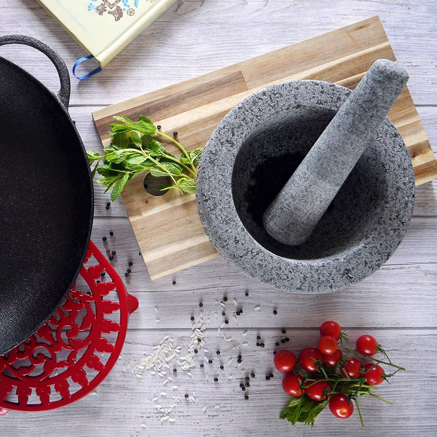 Large Granite Pestle & Mortar Herb & Spices Small Solid Made Traditional Style Black By Victor Cookware
