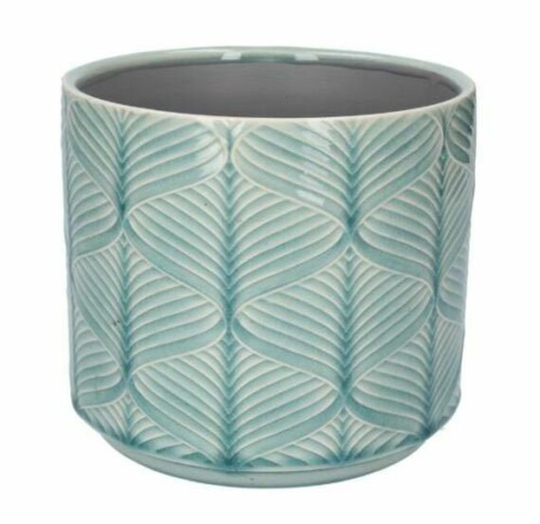 Light Blue Wave Glazed Ceramic House Plant Pot Cover, Geometric Design, Indoor Succulent Planter - 4 Sizes