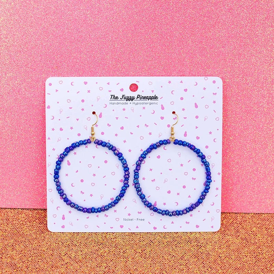 Iridescent Galaxy Periwinkle Seed Bead Hoop Earrings By The Fuzzy Pineapple Dangle Drop Bohemian Boho Glass Beaded