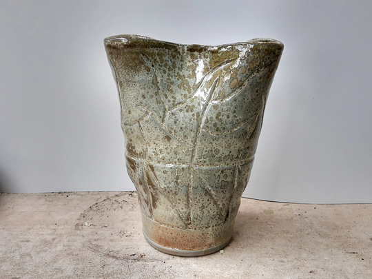 Large Shino Glaze Vase | Soda Fired Pottery 11 Inch Ceramic