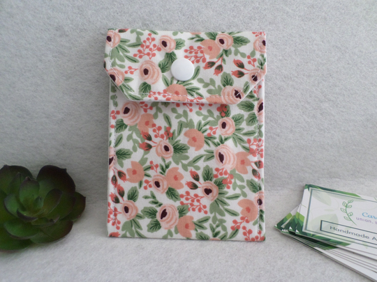 Pink Floral - Multi-Purpose Fabric Mini Pouch Birth Control Case, Business Card Holder Ready To Ship, Free Standard Us Shippin