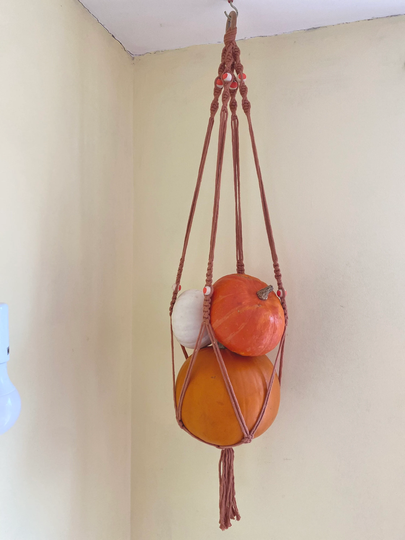 Macrame Plant Hanger With Wooden Pumpkin Beads, Decor Macrame Fall Decor, Hanger, Decoration