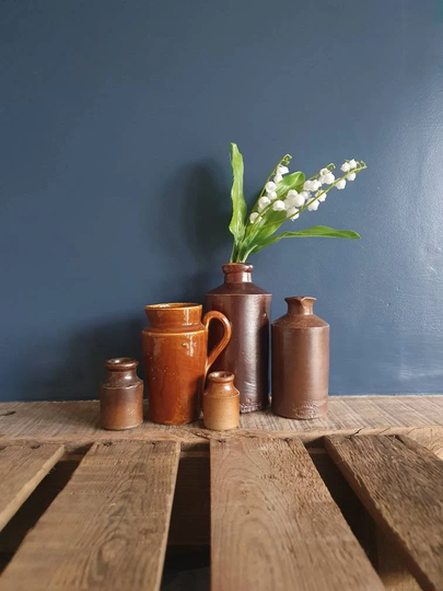 Small Miniature Antique Brown Salt Glaze Ceramic Stoneware Ink Bottle Vases - Rustic Scandi Home Decor 5 Styles
