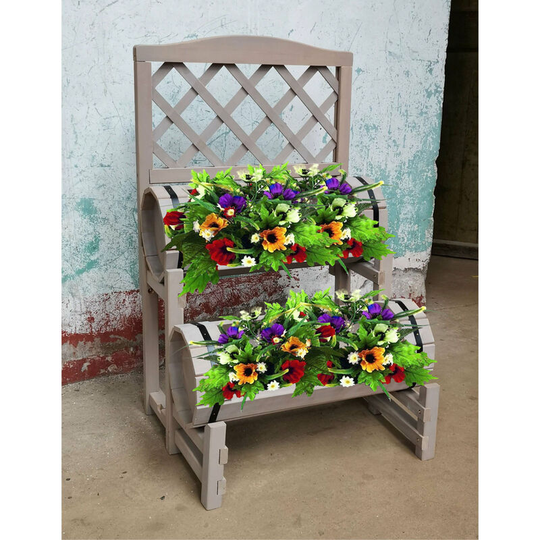 Groundlevel - Double Barrel Wooden Garden Planter - Putty
