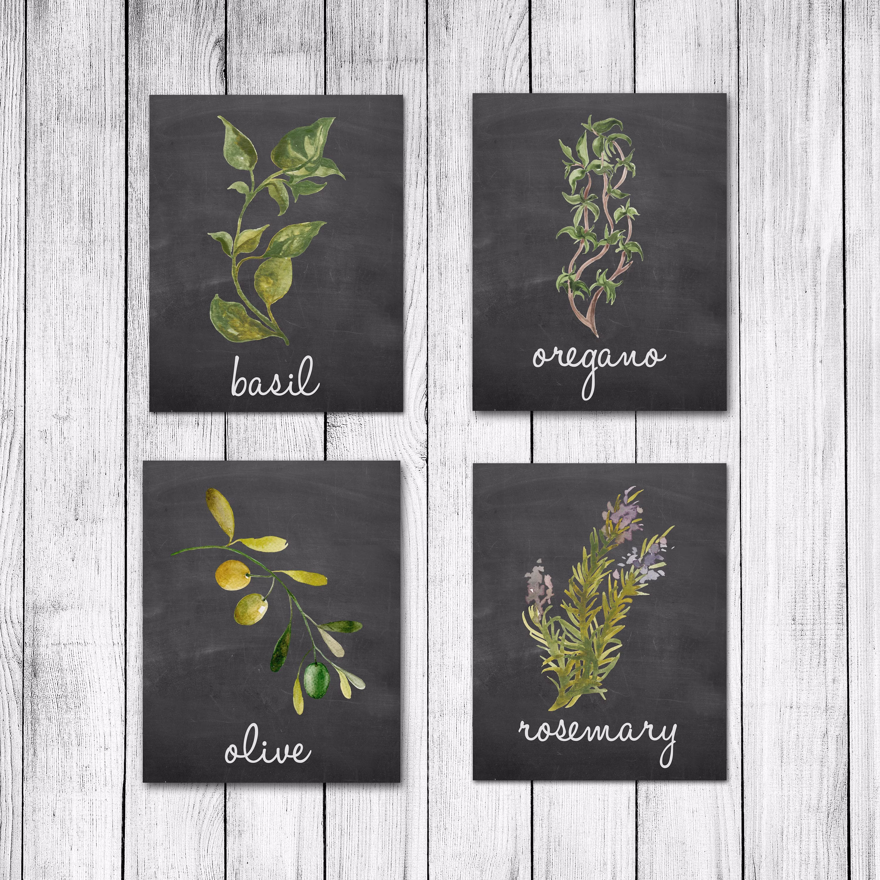 Watercolor Italian Herb Chalkboard Kitchen Decor Wall Art Print Set Of 4 Digital Prints