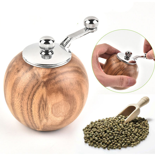 Manual Pepper Mill, Wooden Salt Grinder Round Spice Grinder Brown Spice Grinder with Stainless Steel Rotor for Kitchen Cooking