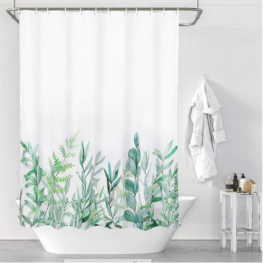 Fabric Shower Curtain, Green Herbs Shower Curtains, Water Resistant Heavy Weighted Cloth Curtain for Showers, Bathroom Leaves Plan Decorations, 60 x