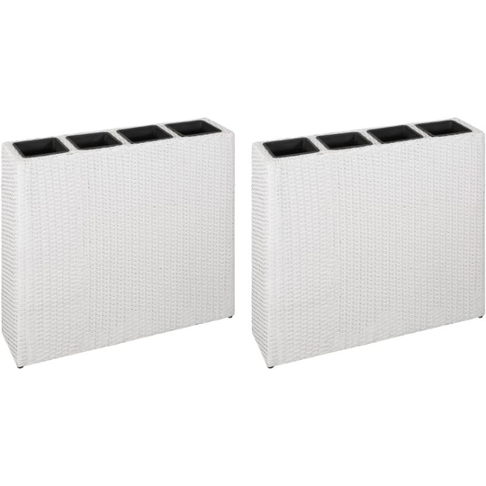Garden Planter with 4 Pots 2 pcs Poly Rattan White VD21318 - Hommoo