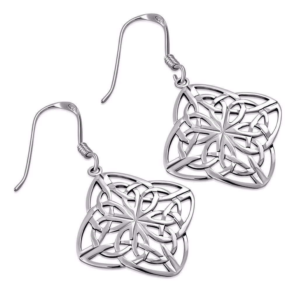 Celtic Knot Earrings - Large Four Seasons Knot-Hallmarked 925 Sterling Silver - Edinburgh, Scotland
