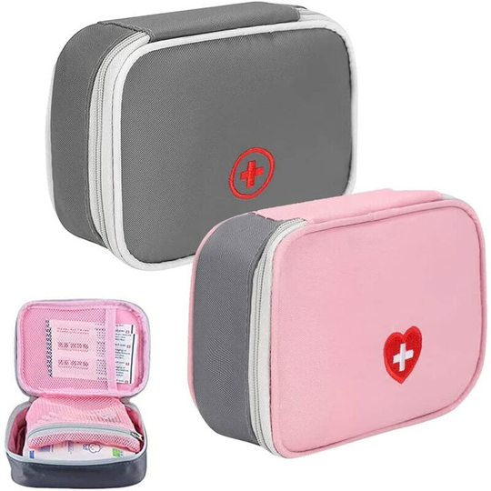 Portable First Aid Kit Kit, First Aid Storage Bag, for Home Office Travel Car School Outdoor Camping Pouch (Grey, Pink)