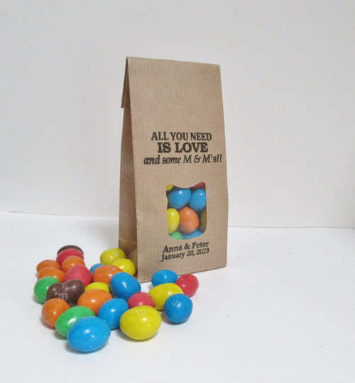 All You Need Is Love & M & M's, Rustic Wedding Favor Bags, Diy Gifts For Guests