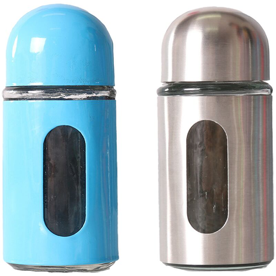Fvbjd - Stainless Steel Salt and Pepper Grinder Glass Pepper Mill Pepper Shaker Adjustable Coarseness blue+stainless steel