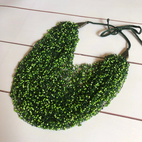 Green Ukraine Multi-strand Seed Bead Necklace