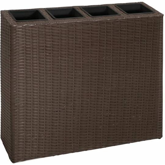 Devenirriche - Garden Raised Bed with 4 Pots Poly Rattan Brown - Brown