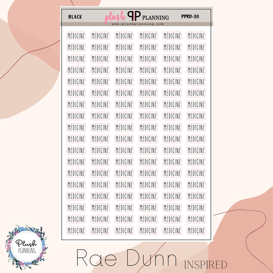 Medicine Script Planner Stickers, Rae Dunn Inspired, Farmhouse Font, Removable Plush Planning