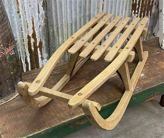 Wooden Snow Sled, Christmas Winter Décor, Classic European Style Wood Sled B16, Childs Sleigh, Seasonal Holiday Déco