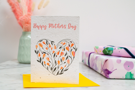 Mothers Day Plantable Seed Paper Flower Heart Card, Eco Growable Seedpaper Wildflower Card