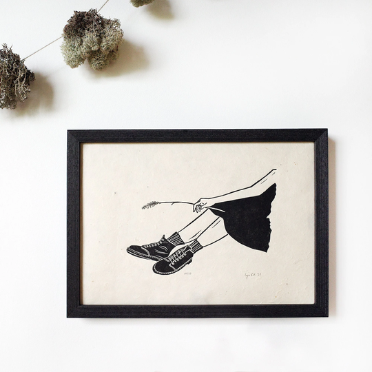 Nature Lover - Original Linocut Print, Linocut, Linoprint, Printmaking, Bw Boho Artwork, Handmade Paper A4