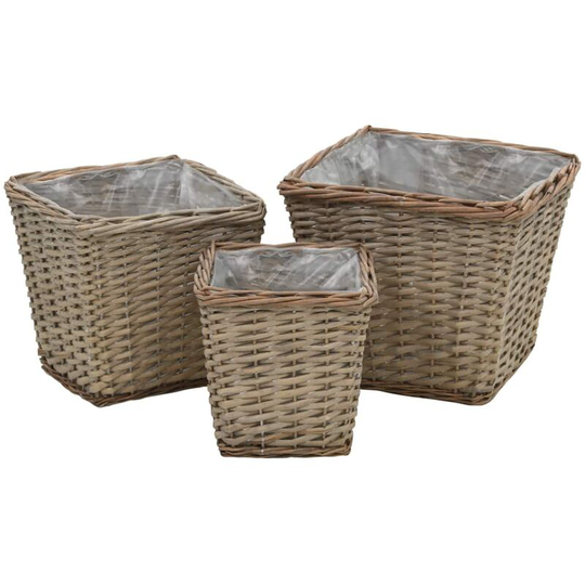Topdeal - Planter 3 pcs Wicker with pe Lining VDTD12754