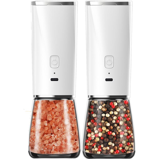 Electric Salt and Pepper Grinder Set - Pack of 2-Automatic Rechargeable Mills-Adjustable Ceramic Grind Upgrade Charging White [2 Packs]