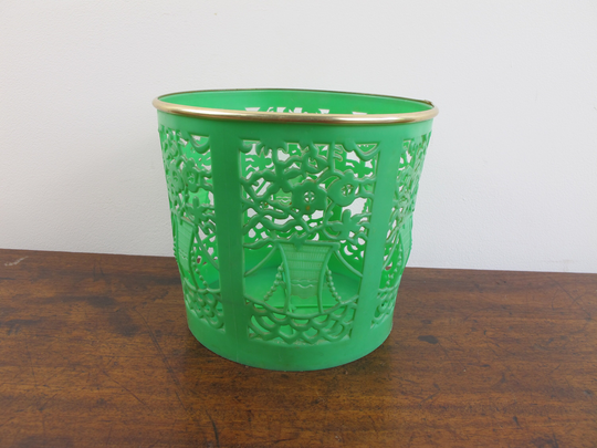 Vintage Plastic Cut-Out Indoor Planter. Bright Green With Cut Out Design - Made in England By Seaforth. 5.5 Inches High | 14cm