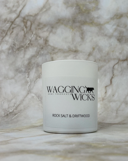Rock Salt & Driftwood Scented Candle, Luxury Candle Gift, Dog Handmade, White