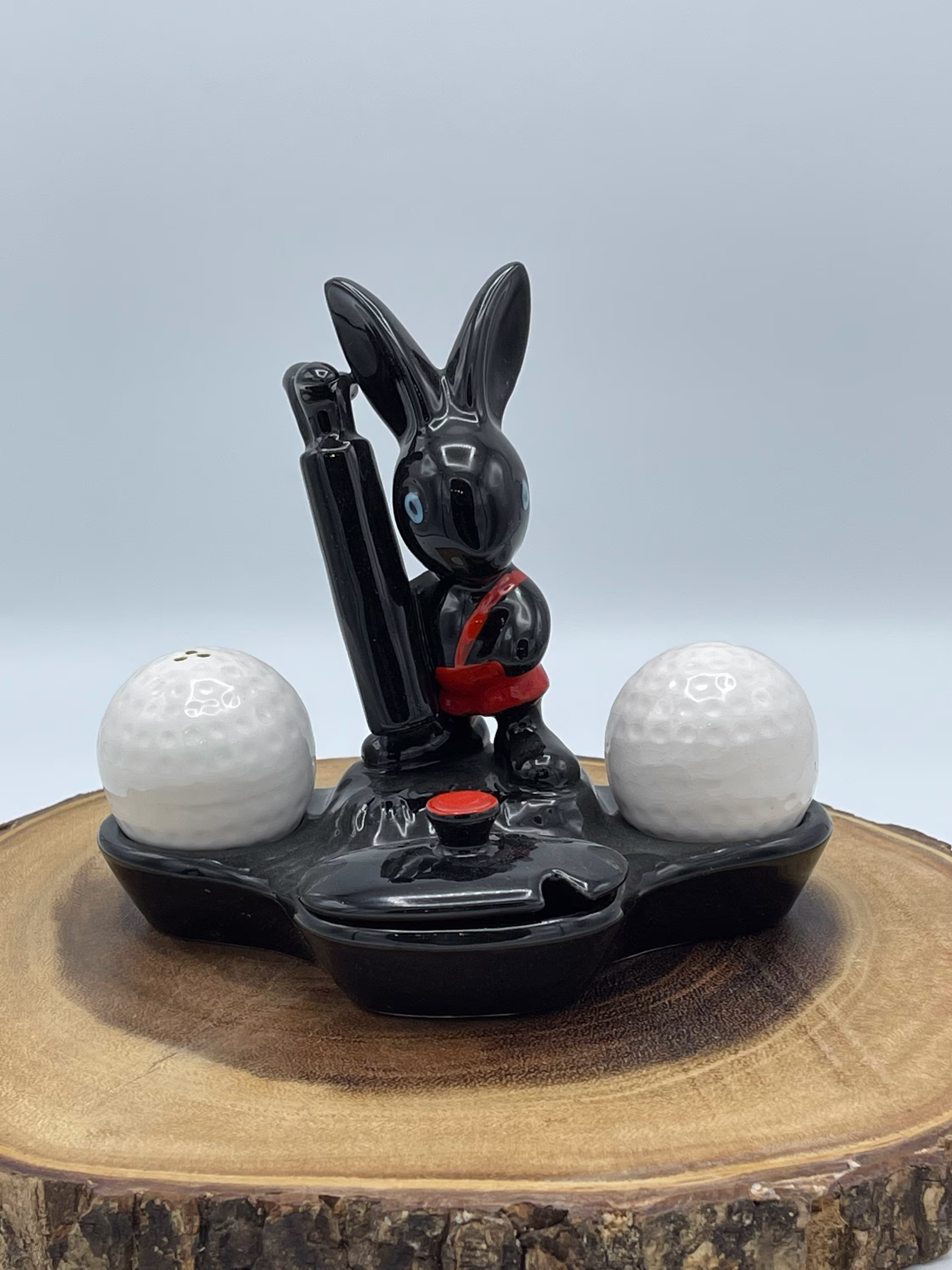 Vintage 1950S H. J.wood Ceramic Bunny Rabbit Golf Player Salt & Pepper Set | Golfers Gift Hand Painted Burslem Staffordshire Earthenware