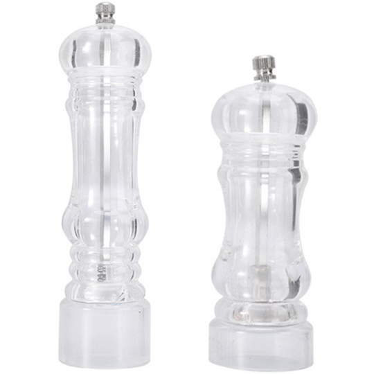 Fvbjd - Manual Pepper Mill and Salt Shaker Set - Transparent Adjustable Grinder and Cellar - Acrylic, Clear Small+Large
