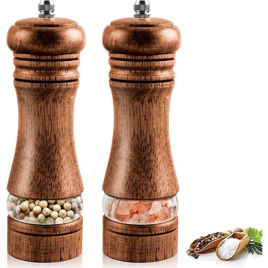 Perle Rare - Salt and Pepper Mill, Set of 2 Wooden Salt and Pepper Mill, Manual Salt and Pepper Mill, Adjustable Ceramic Spice Grinder, Salt and