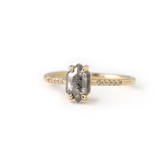 Sold - 3/4Ct Kite Cut Diamond Ring, Ava, Salt & Pepper Unique Engagement Ring, Kite Cut Geometric Wedding Ring