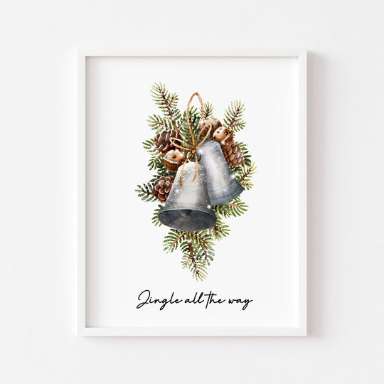 Christmas Print, Jingle All The Way Pinecone Seasonal Watercolour Illustration Unframed Print|Christmas Prints|Seasonal Decor|xmas Decor Art