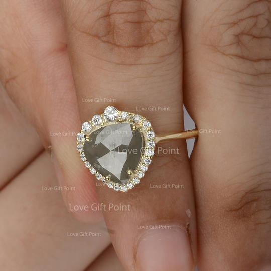 Genuine 2.75 Ct. Salt & Pepper Diamond Cocktail Ring Solid 14K Yellow Gold Gray Engagement Unique Bridal Jewelry