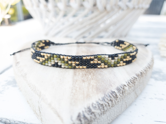 Beaded Loom Bracelet Seed Bead Adjustable Gold