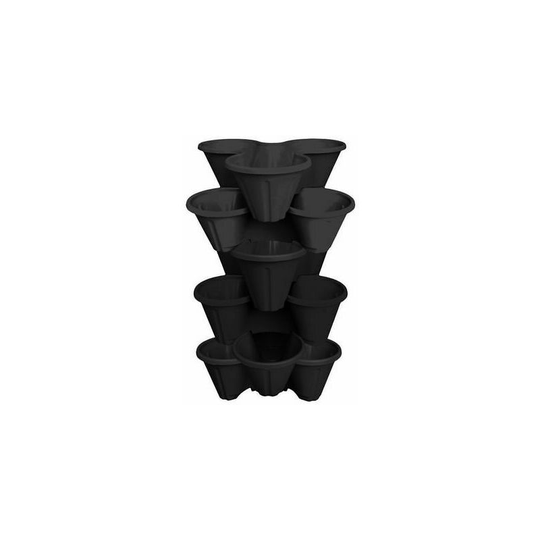 Viss - 6 x strawberry planter - stacked in trios - garden plants - plastic pot - black